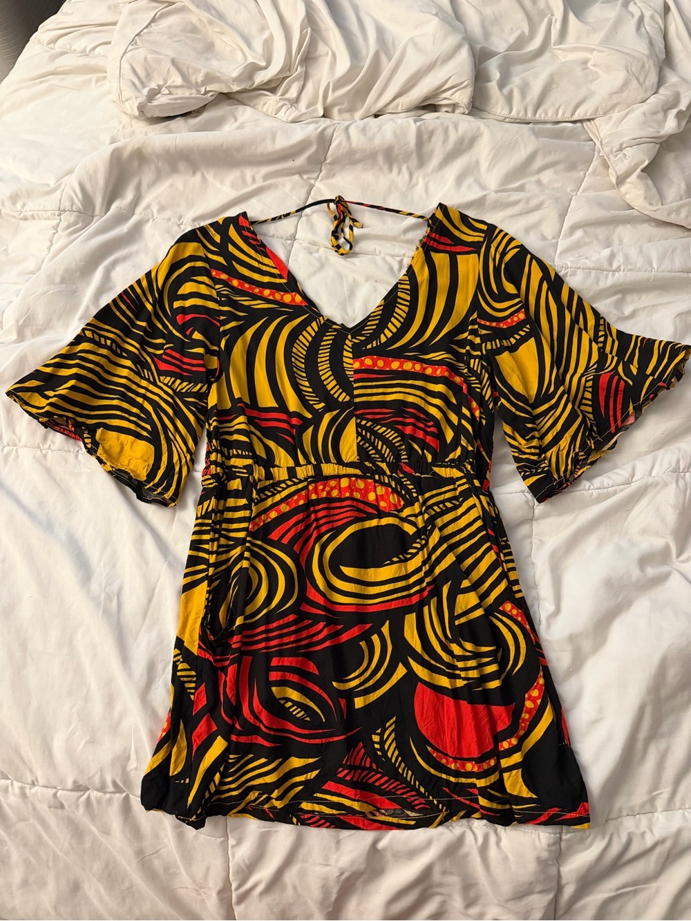 Manuhealii Black Yellow Red Swirl Mini Dress